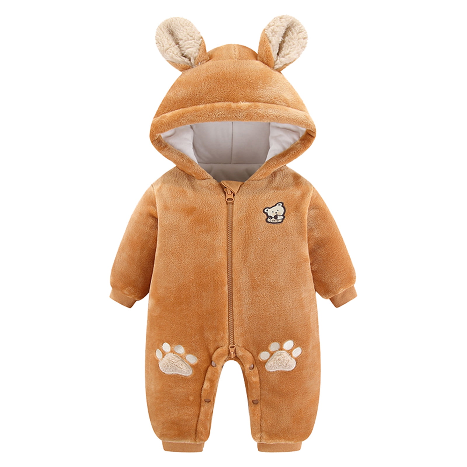 Baby Cartoon Bear Pattern Sleeveless Quilted Warm Jumpsuit With Hat