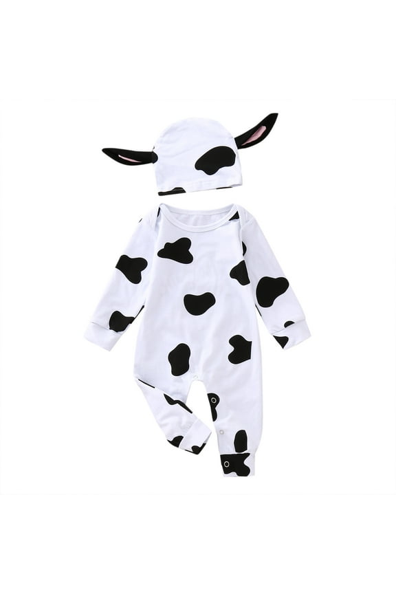 Baby Boys Girls Clothes Sets Romper Cow Pattern Jumpsuit Oneise And Hat 2PCS Outfits Cute Dailywear For Toddler