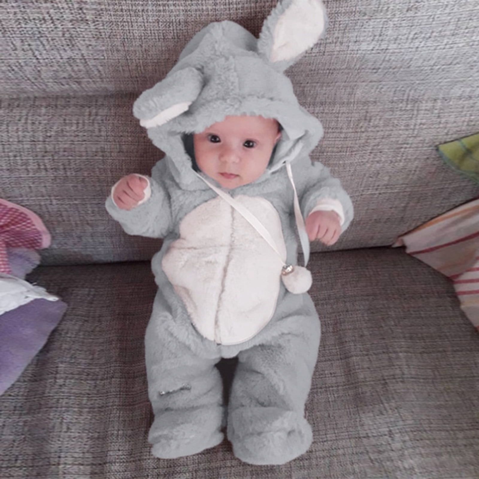 CUZIBR Baby Boys Girls Rabbit Animal Winter Romper Jumpsuit Oneise One-Pieces Hoodie Long Sleeve Sets Outfits Leisure Dailywear For Toddler,Grey,18-24 Months