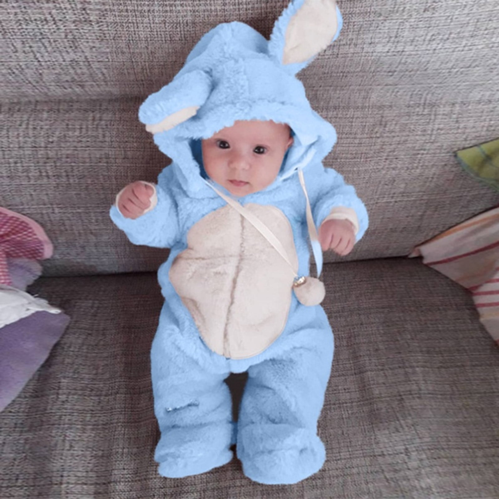 CUZIBR Baby Boys Girls Rabbit Animal Winter Romper Jumpsuit Oneise One-Pieces Hoodie Long Sleeve Sets Outfits Leisure Dailywear For Toddler,Light Blue,0-6 Months