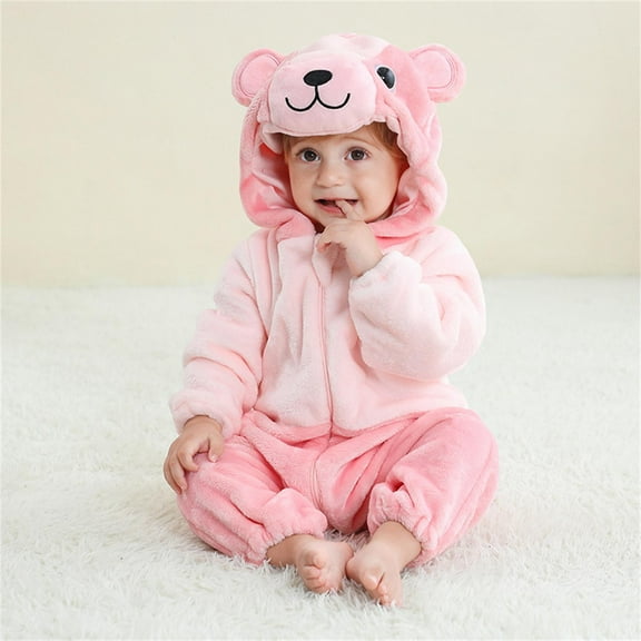 CUZIBR Baby Boys Girls Rabbit Animal Winter Romper Jumpsuit Oneise One-Pieces Hoodie Long Sleeve Sets Outfits Leisure Dailywear For Toddler,Pink,3-6 Months