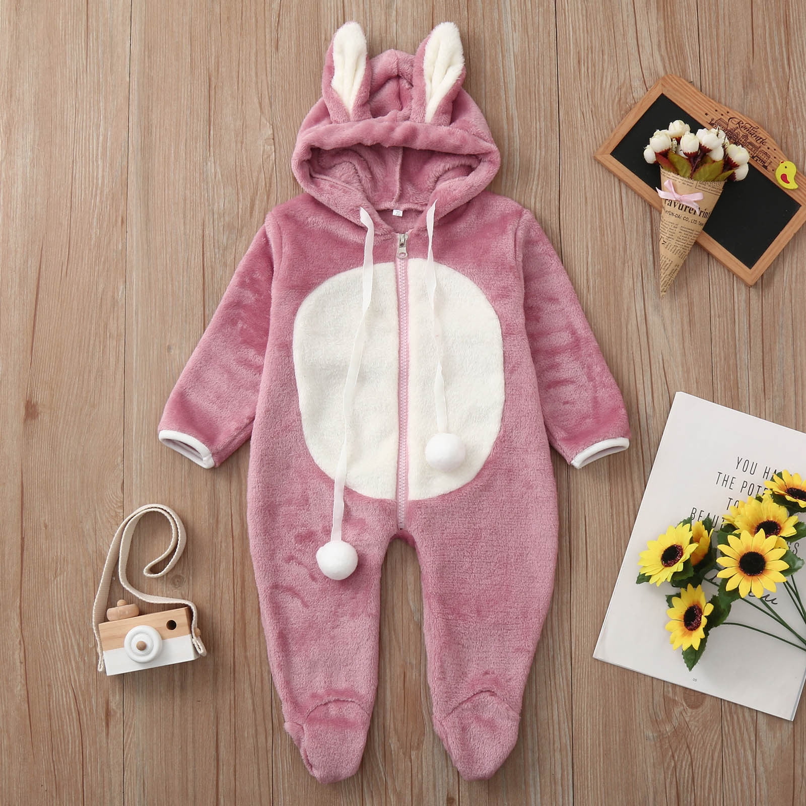 CUZIBR Baby Boys Girls Rabbit Animal Winter Romper Jumpsuit Oneise One-Pieces Hoodie Long Sleeve Sets Outfits Leisure Dailywear For Toddler,Purple,12-18 Months