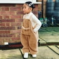 thumbnail image 1 of CUZIBR Baby Boys Girls Snow Pants Corduroy Suspender Overall Jumpsuit Winter Snowsuit Pant Solid Color Front Pocket Cozy Soft Trousers,Brown,18-24 Months, 1 of 4