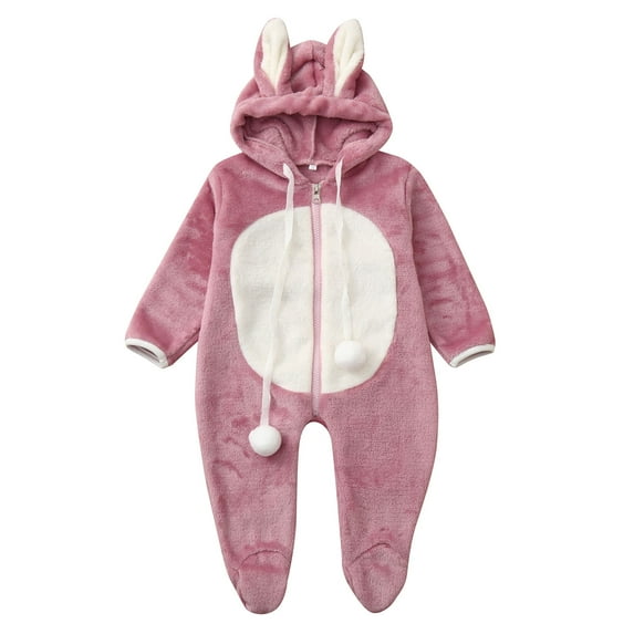 CUZIBR Baby Boys Girls Winter Cute Ear Jumpsuit Oneise Romper Warm Outwear Cozy Dailywear For Toddler