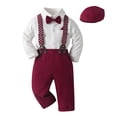 thumbnail image 1 of CUZIBR Baby Boys Suit Outfits Formal Tuxedo Set Long Sleeve Romper Suspenders Pants Hat 4 PC Stars Graphic Gentleman Photo Clothes,Red,3-6 Months, 1 of 8