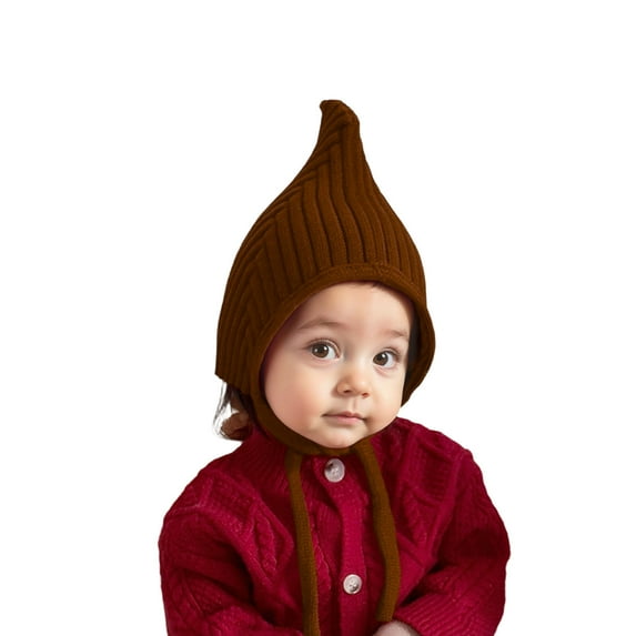 CUZIBR Baby Christmas Hat Winter Knitted Solid Color Earflaps Soft Cap For Boys Girls Holiday Outdoor Dailywear,Coffee,One Size