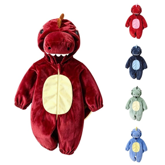 Cozy Rompers CUZIBR Baby Dinosaur Onesie Boy Girl Hooded Fuzzy Romper Zip Up Long ...