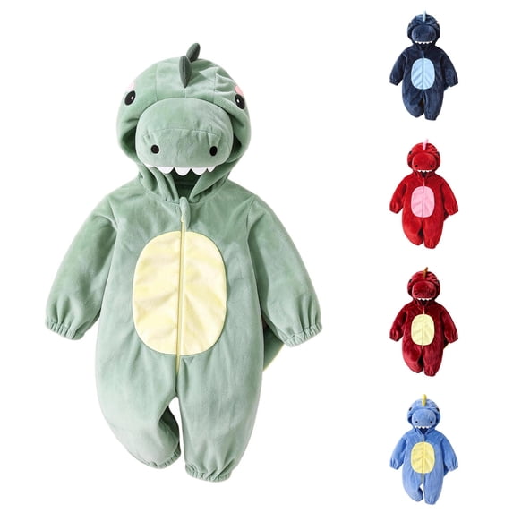 CUZIBR Baby Dinosaur Onesie Boy Girl Hooded Fuzzy Romper Zip Up Long Sleeve Soft Jumpsuit,Green,6-9 Months