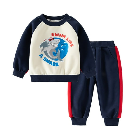 CUZIBR Baby Fall Winter Suit Boys Matching Color Thickening Type Two Piece Children Pullover Hoodie Sweatpants Children Suit Comfort Dailywear For Toddler