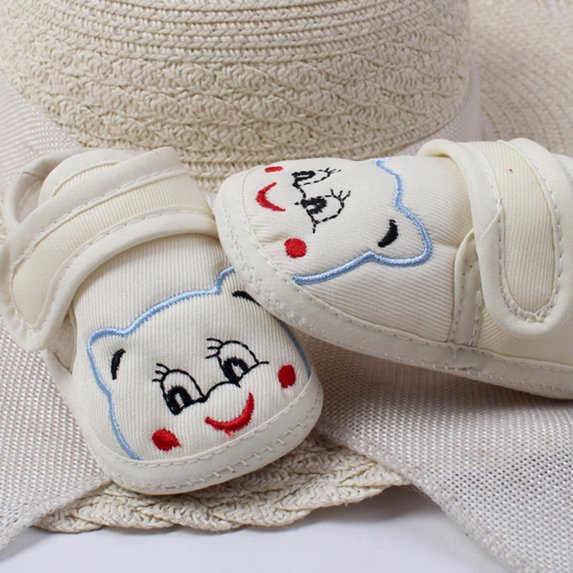 CUZIBR Baby Girl Infant Sneakers Cute Cartoon Embroidery Hook And Loop Strap Canvas Shoes Soft Sole Anti- Slip Breathable Lightweight Walking Footwear Spring Summer Sandals,Beige,0-6 Months
