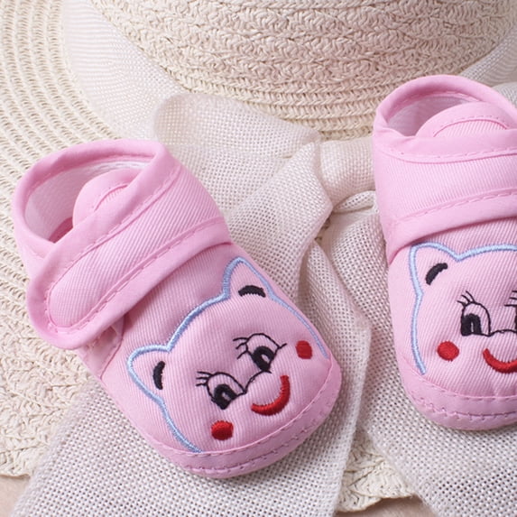 CUZIBR Baby Girl Infant Sneakers Cute Cartoon Embroidery Hook And Loop Strap Canvas Shoes Soft Sole Anti- Slip Breathable Lightweight Walking Footwear Spring Summer Sandals,Pink,12-18 Months