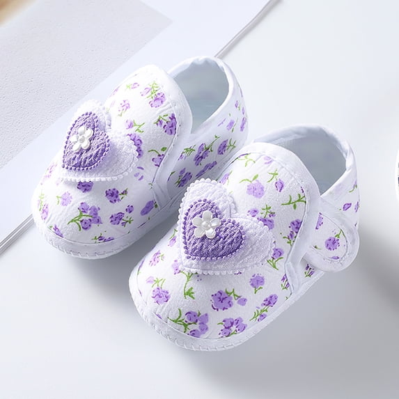 CUZIBR Baby Girl Infant Sneakers Cute Flower Pattern Hook And Loop Strap Canvas Shoes Soft Sole Anti- Slip Breathable Lightweight Walking Footwear Fashionable Spring Summer Sandals,Purple,3 Months