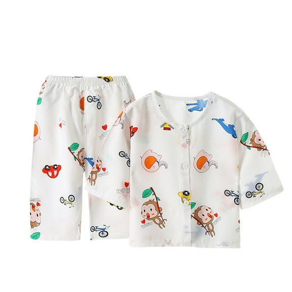 CUZIBR Baby Girl Outfits Cotton Cartoon Print Round Neck Long Sleeve Sleep Cardigan Trousers Home Suit Soft Comfy Sleep Set,White,2-3 Years