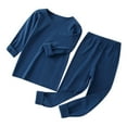 thumbnail image 1 of CUZIBR Baby Girl Outfits Solid Color Layered Long Sleeve Round Neck Shirt Pants Soft Cozy Winter Warm Basic Bottom Night Wear Girls' Clothing Sets,Dark Blue,2-3 Years, 1 of 4