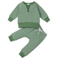 thumbnail image 1 of CUZIBR Baby Girl Outfits Tracksuit Striped Patchwork Crewneck Long Sleeve Blouse Tops Elastic Waist Trousers Home Set Sweatsuits Clothing Sets,Green,3-6 Months, 1 of 7