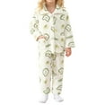 thumbnail image 1 of CUZIBR Baby Girl Winter Outfits Cozy Fuzzy Thick Warm Long Sleeve Sleep Set Cute Cartoon Print Button Down Top Pants Plush Home Dailywear Fall Winter Outfits,Light Green,4-5 Years, 1 of 5