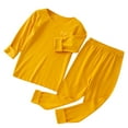 thumbnail image 1 of CUZIBR Baby Girl Winter Outfits Solid Color Layered Long Sleeve Round Neck Shirt Pants Soft Cozy Winter Warm Basic Bottom Night Wear Sleeping Clothing Suit,Yellow,7-8 Years, 1 of 6