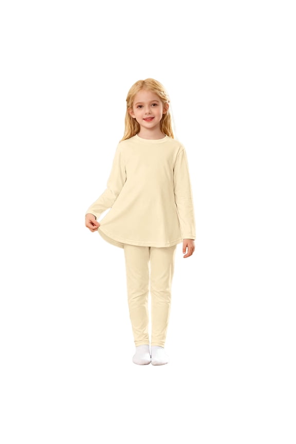 Baby Girl Winter Outfits Solid Color Sleep Set Layered Crewneck Long Sleeve Top Shirt And Trousers Tracksuit Casual Soft Daily Wear Fall Winter Outfits,Beige,6-7 Years
