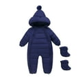thumbnail image 1 of CUZIBR Baby Girl Winter Outfits Thick Lined Paded Snow Coat One-Piece Hooded Long Sleeve Solid Zipper Up Jacket Windproof Warm Jumpsuit Outwear With Shoes Fall Winter Outfits,Navy,18-24 Months, 1 of 2