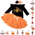 thumbnail image 1 of CUZIBR Baby Girls My 1St Halloween Tutu Outfit Ruffle Long Sleeve Letter Ghost Pumpkin Print Top Orange Bow Tulle Skirt With Flower Headband 3Pcs Sets,f-Black,6-9 Months, 1 of 8
