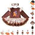 thumbnail image 1 of CUZIBR Baby Girls My 1St Halloween Tutu Outfit Ruffle Long Sleeve Letter Ghost Pumpkin Print Top Orange Bow Tulle Skirt With Flower Headband 3Pcs Costume Sets,c-Brown1,12-24 Months, 1 of 4