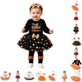 thumbnail image 1 of CUZIBR Baby Girls My 1St Halloween Tutu Outfit Ruffle Long Sleeve Letter Ghost Pumpkin Print Top Orange Bow Tulle Skirt With Flower Headband 3Pcs Sets,i-Black,6-9 Months, 1 of 6