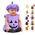 thumbnail image 1 of CUZIBR Baby Girls 2 Piece Halloween Pumpkin Sleeveless Fuzzy Funny Face Print Embroidery Romper Matching Pumpkin Hat Cosplay Outfit,Purple-d,6-12 Months, 1 of 9