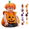 thumbnail image 1 of CUZIBR Baby Girls 2 Piece Halloween Pumpkin Costume Sleeveless Fuzzy Funny Face Print Embroidery Romper Matching Pumpkin Hat Newborn Infant Cosplay Outfit,Orange-d,18-24 Months, 1 of 8