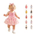 thumbnail image 1 of CUZIBR Baby Girls Clothes Sets Fly Sleeve Cute Fruit Cartoon Embroidery Crewneck High Waist Romper Bodysuits Plaid Dress Stylish Headbands 2 Piece Outfits Summer Bodysuit,Pink-3,0-3 Months, 1 of 6