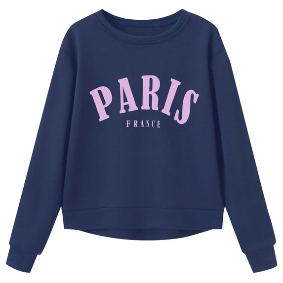 CUZIBR Baby Girls Crewneck Sweatshirt Letter Graphic Pullover Long Sleeve Soft Fall Winter Clothes,Navy,3-4 Years