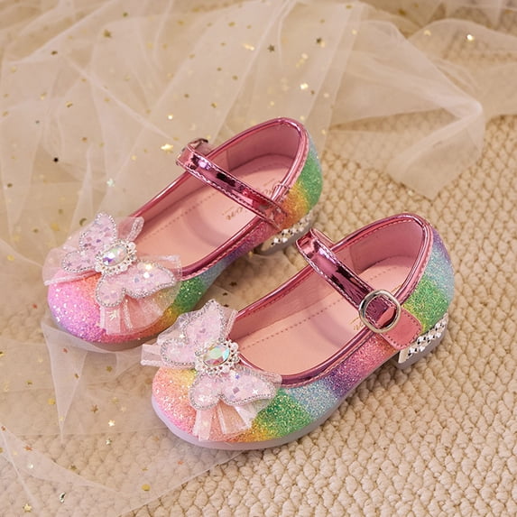 CUZIBR Baby Girls Dress Shoes Cute Butterfly Pattern Adjustable Strap Sparkly Glitter Princess Mary Jane Sandals Soft Sole Low Heel Party Wedding Outdoor Casual Cozy Footwear,Pink,3.5-4 Years
