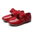 thumbnail image 1 of CUZIBR Baby Girls Dress Shoes Cute Solid Color Cute Lace Bow Adjustable Strap Sparkly Leather Princess Mary Jane Sandals Soft Sole Low Heel Party Wedding Outdoor Casual Cozy Footwear,Red,6-7 Years, 1 of 8