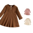 thumbnail image 1 of CUZIBR Baby Girls Fall Dresses Long Sleeve Round Neck Solid Color Ribbed Button A-Line Princess Dress Breathable Comfortable Thermal Winter Layering Stylish Clothes Dailywear,Brown,4-5 Years, 1 of 4