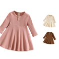 thumbnail image 1 of CUZIBR Baby Girls Fall Dresses Long Sleeve Round Neck Solid Color Ribbed Button A-Line Princess Dress Breathable Comfortable Thermal Winter Layering Stylish Clothes Dailywear,Pink,2-3 Years, 1 of 5