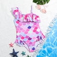 thumbnail image 1 of CUZIBR Baby Girls Onepiece Swimsuit Fashionable Asymmetric Striped Straps Ruffles One Shoulder Casual Bikini Bathing Suit Tummy Control Summer Stylish Beachwear Swimwear,Pink,6-7 Years, 1 of 6