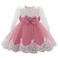thumbnail image 1 of ZRBYWB Baby Girls Ruffle Long Sleeve Lace Bowknot Flower Dresses Pageant Party Wedding Princess Winter Dress,Watermelon Red,12-18 Months, 1 of 9