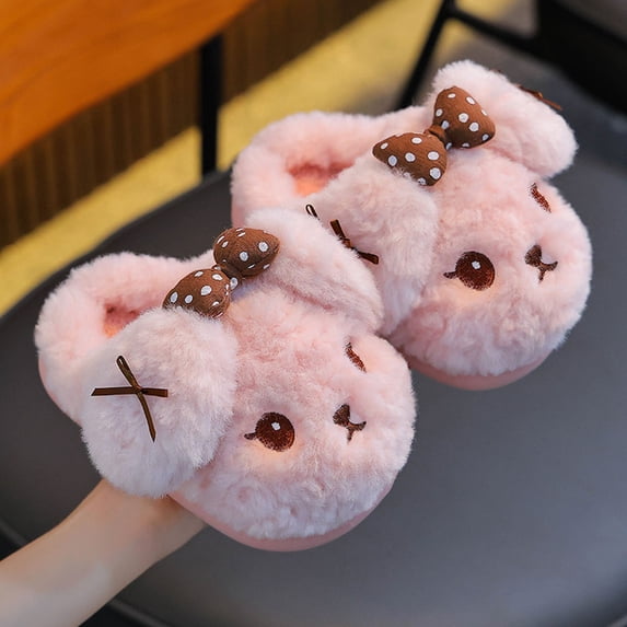 CUZIBR Baby Girls Slippers Boys Cute Rabbit Animal Fuzzy House Slippers Close Toe Warm Winter Soft Indoor Footwear,Pink,5.5-6 Years