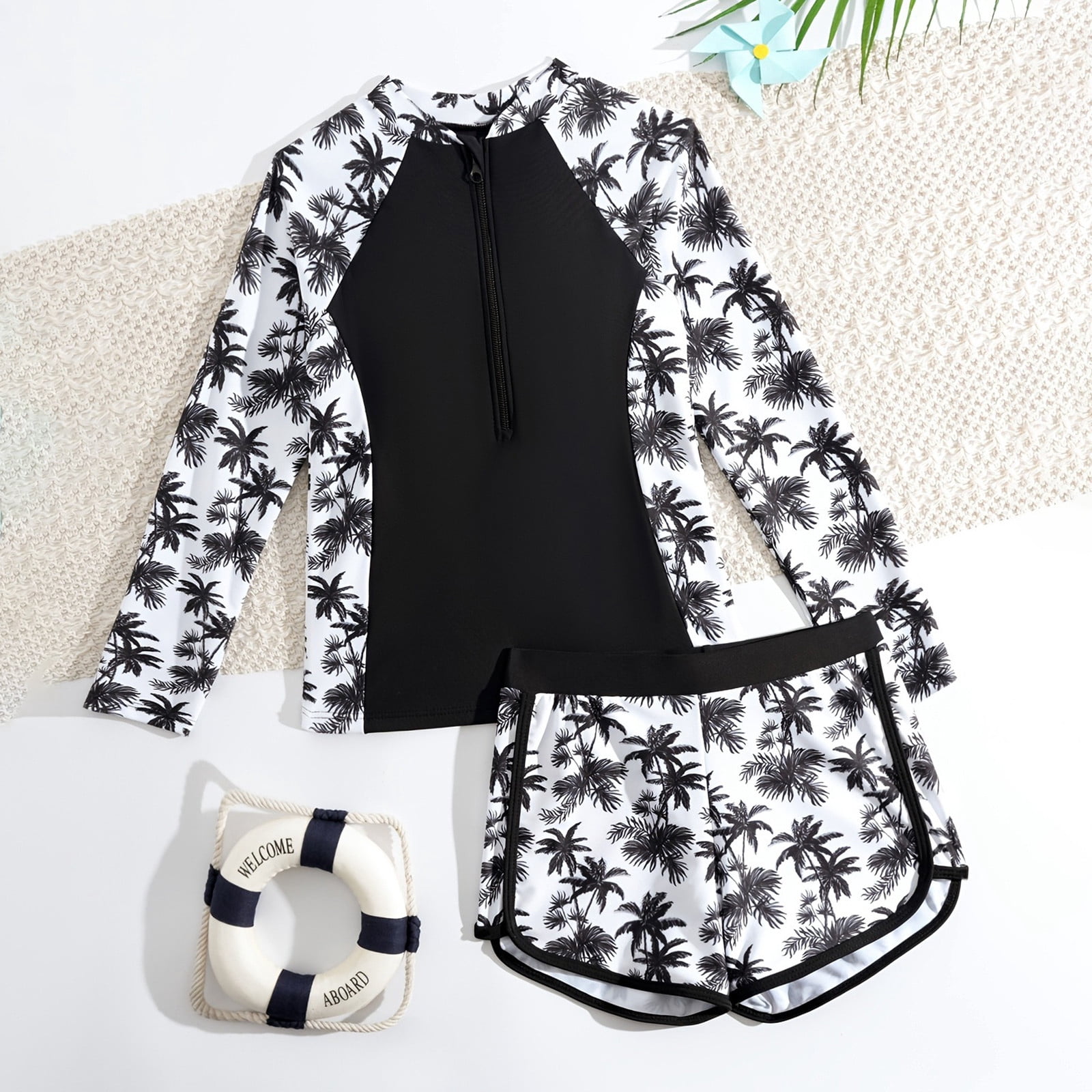 CUZIBR Baby Girls Stylish Two Piece Swimwear Rash Guard Long Sleeve ...