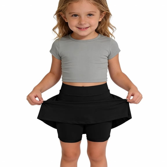 CUZIBR Baby Girls Tennis Skort Breathable Relaxed High Elastic Waist Golf Running Skirts A-Line With Shorts Outdoor Running Casual Summer Fashionable Soft Mini Skirts Easter Dress,Black,4-5 Years