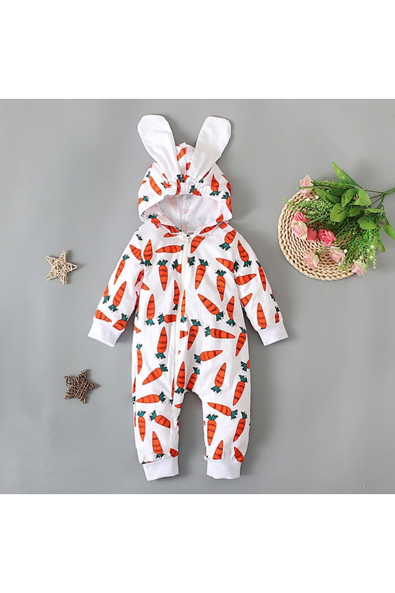 Baby Girls Toddler One Piece Romper Outfits Adorable Print Long Sleeve Hoodies Full Zip Up Bodysuit Jumpsuit Soft Casual Spring Summer Breathable Clothes Sets,White,3-6 Months