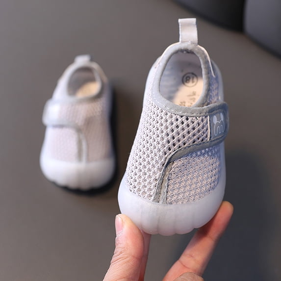 CUZIBR Baby Infant Boys Summer Shoes Breathable Mesh Hook And Loop Solid Color Walking Sneaker Rubber Bottom Non-Slip Lightweight Cozy Barefoot Fashionable Sandals Footwear,Grey,1-3 Months