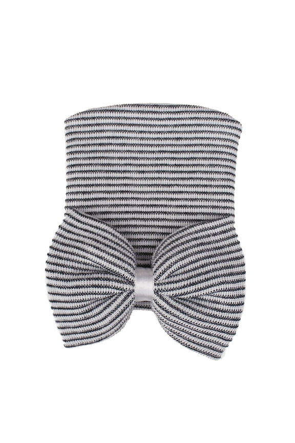 Baby Girls Turban Hat Classic Cute Bow Striped Head Wrap Beanie Cap Toddlers Breathable Lightweight Soft Beanies Bonnets Headwrap Fashionable Headband,Black,0-3 Months