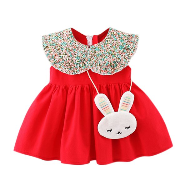 CUZIBR Baby Kids Girls Sleeveless Floral Princess Dress Bag Clothes Outfits Cute Dailywear For Toddler