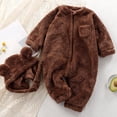 thumbnail image 1 of CUZIBR Baby Onesies Boy Girl Fuzzy Long Sleeve Romper With Bear Hat Set Footed Zip Up Crew Neck Jumpsuit Soft Loungewear,Brown,12-24 Months, 1 of 7