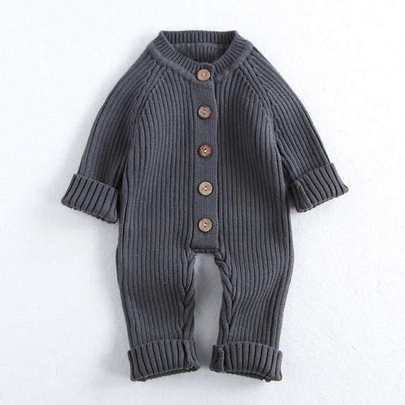 CUZIBR Baby Onesies Boy Girl Long Sleeve Romper Knitted Crew Neck Jumpsuit Leisure Homewear,Grey,12-18 Months