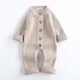 thumbnail image 1 of CUZIBR Baby Onesies Girl Boy Long Sleeve Romper Knitted Crew Neck Jumpsuit Cozy Homewear,Khaki,12-18 Months, 1 of 4