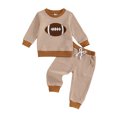 thumbnail image 1 of CUZIBR Baby Outfits Boys Sweatsuits Cartoon Football Embroidered Striped Pullover And Trousers Two Piece Athletic Tracksuit Clothing Sets,Khaki,18-24 Months, 1 of 6