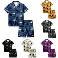 thumbnail image 1 of CUZIBR Baby Pajamas For Boys Girls Halloween Short Sleeve Button Down Shirt And Shorts 2 PC Sleepwear Bat Moon Graphic Lapel Smooth Loungewear Comfort Casual Daily Nightwear,Blue,6-7 Years, 1 of 5