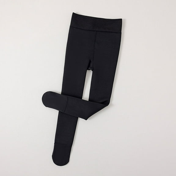 CUZIBR Baby Pants Solid Color Plush Lined Leggings Thermal Winter Cold Weather Warm Outdoor Base Layered Pants Tights Stretch Comfort Fit Pantyhose Pants For Girls,Black,4-7 Years