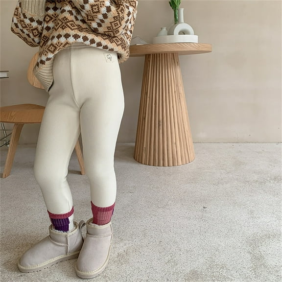 CUZIBR Baby Pants Thick Fuzzy Lined Ribbed Knitted Solid Color Leggings Winter Warm Pantihose Stretchy Basic Full Length Pants Pantyhose Pants For Girls,Beige,9-10 Years